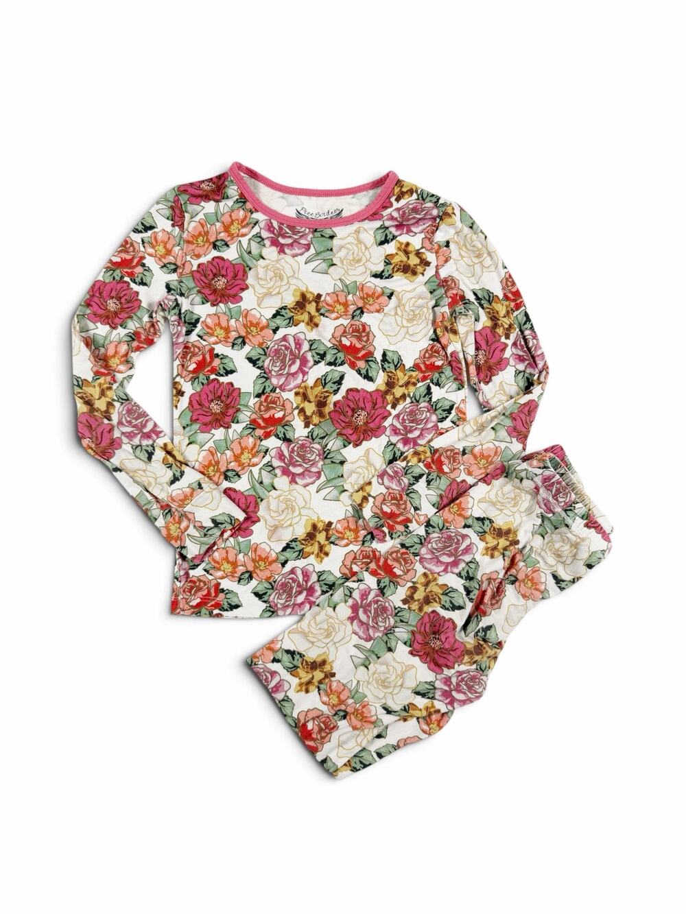 Free Birdees Floral Bamboo Long Sleeve Pajama Set Pink Cream Size 6